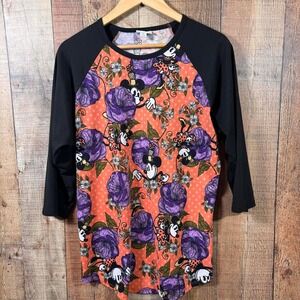 LuLaRoe Disney Mickey Minnie Mouse Floral Raglan Shirt XL Randy Tee
